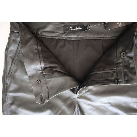 Lauren Ralph Lauren Women's Sz 6 Black Lamb Leather Cropped High Rise Pants - Picture 8 of 13